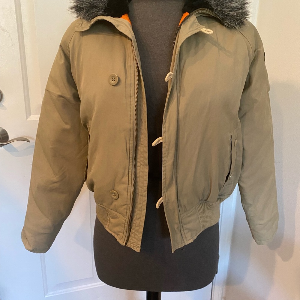 Olive Bomber Jacket with Faux Fur Hood